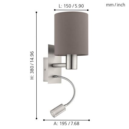 Eglo - LED Стенна лампа 1xE27/40W+LED/3,8W сива