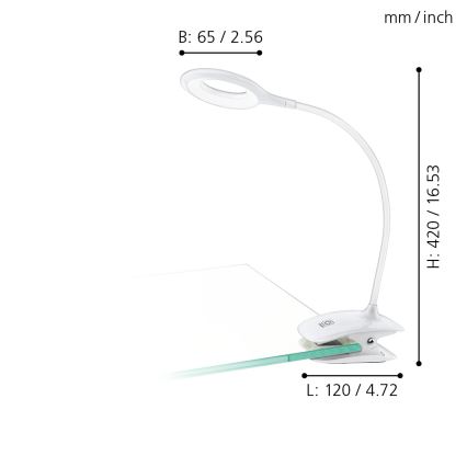 Eglo - LED Димируема лампа с щипка 1xLED/3W/230V 500 mAh бял