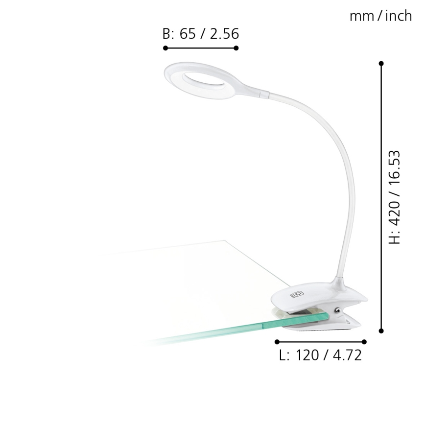 Eglo - LED Димируема лампа с щипка 1xLED/3W/5V 500 mAh бял