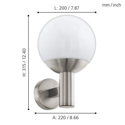 Eglo - LED Димируем екстериорен аплик NISIA-C 1xE27/9W/230V IP44