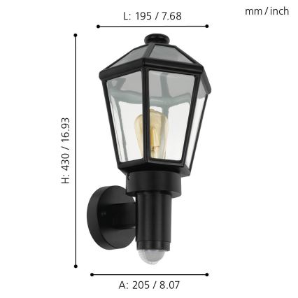 Eglo - Екстериорен аплик със сензор 1xE27/28W/230V IP44