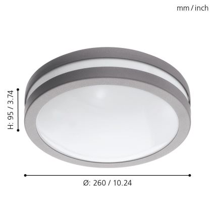 Eglo - LED регулируемо таванно осветително тяло за баня LOCANA-C LED/14W сиво IP44