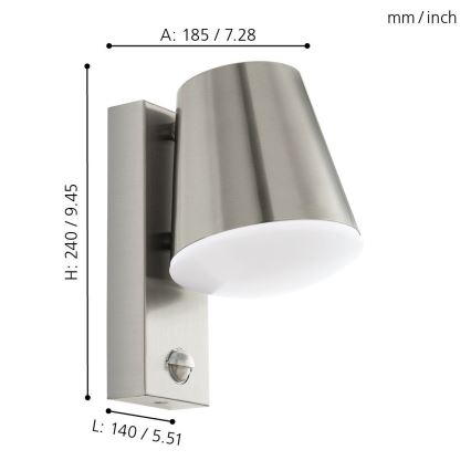 Eglo - Екстериорна Стенна лампа със сензор 1xE27/10W/230V IP44