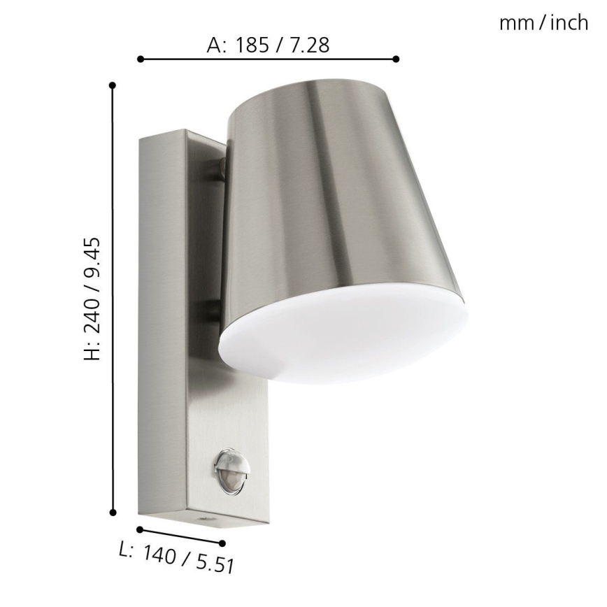 Eglo - Екстериорна Стенна лампа със сензор 1xE27/10W/230V IP44