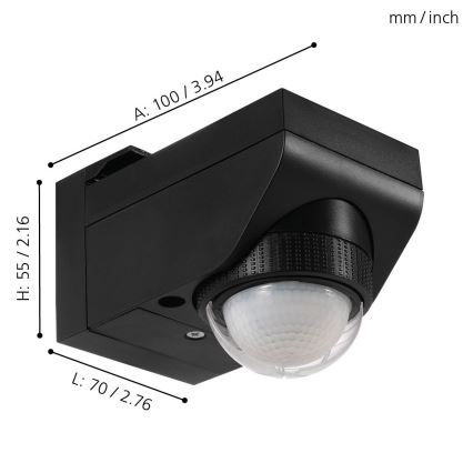 Eglo 97467 - Външен сензор за движение и сумрак DETECT ME 4 12 m черен IP44