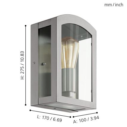 Eglo 97477 - Екстериорна Стенна лампа PARETTA 1xE27/60W/230V матов хром IP44