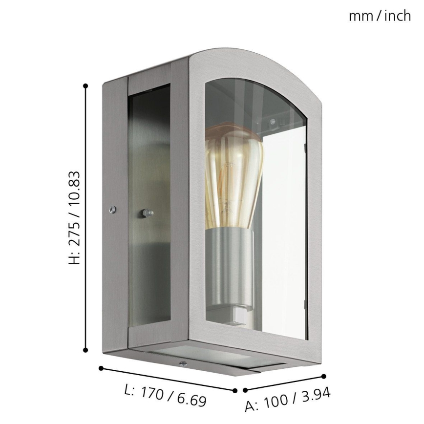 Eglo 97477 - Екстериорна Стенна лампа PARETTA 1xE27/60W/230V матов хром IP44