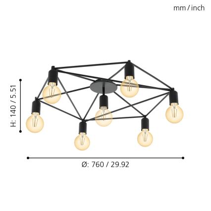 Eglo - Полилей повърхностно монтиран 7xE27/60W/230V черна