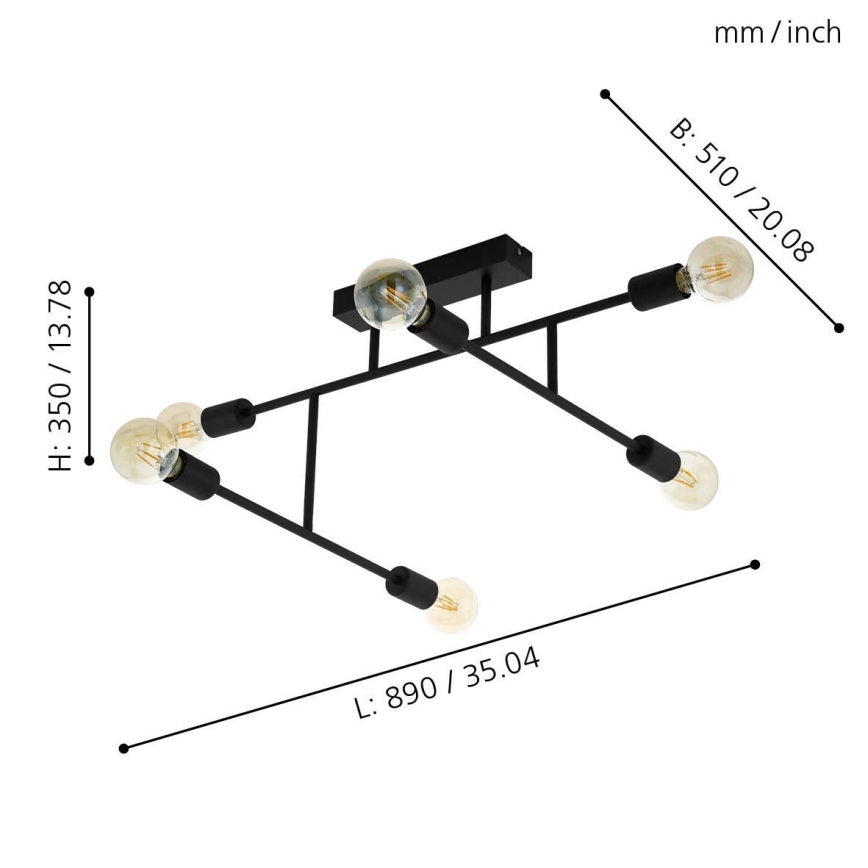 Eglo - повърхностно монтиран Полилей 6xE27/40W/230V черна