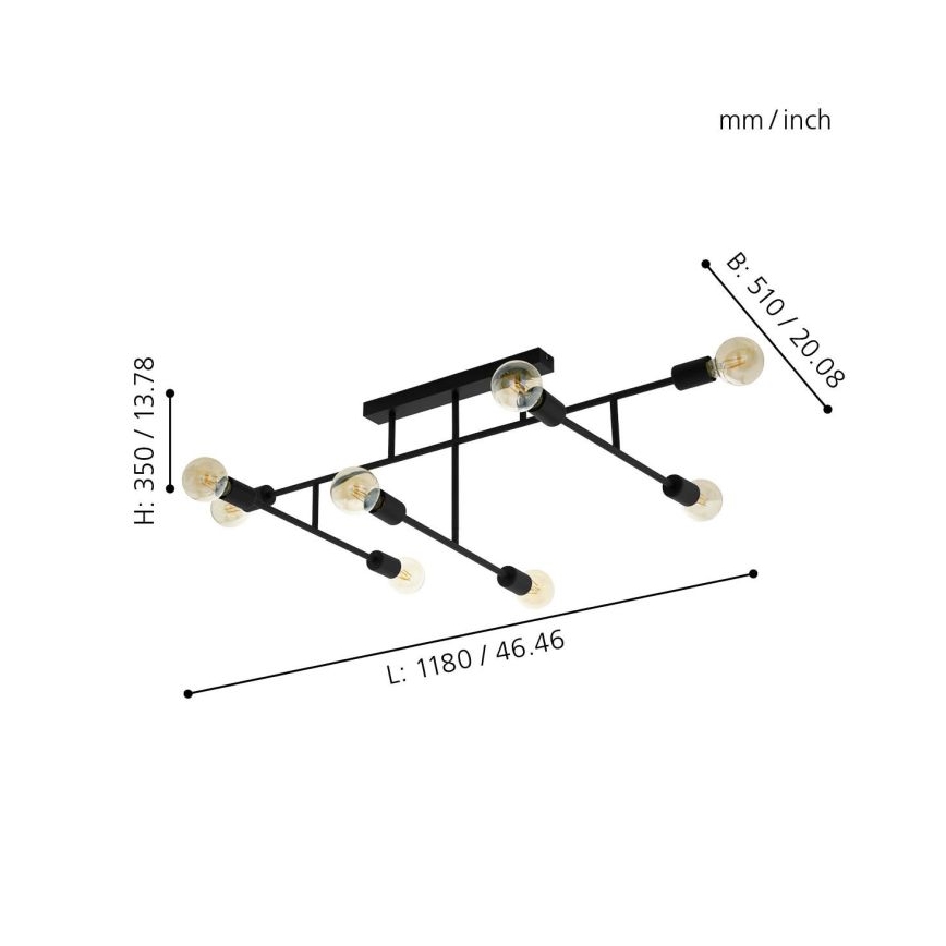 Eglo - повърхностно монтиран Полилей 8xE27/40W/230V черна