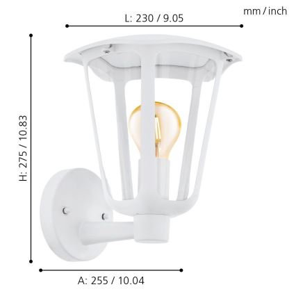 Eglo - Екстериорна Стенна лампа 1xE27/60W/230V бяла IP44