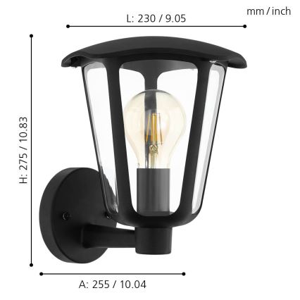 Eglo 98119 - Екстериорна Стенна лампа MONREALE 1xE27/60W/230V черна IP44