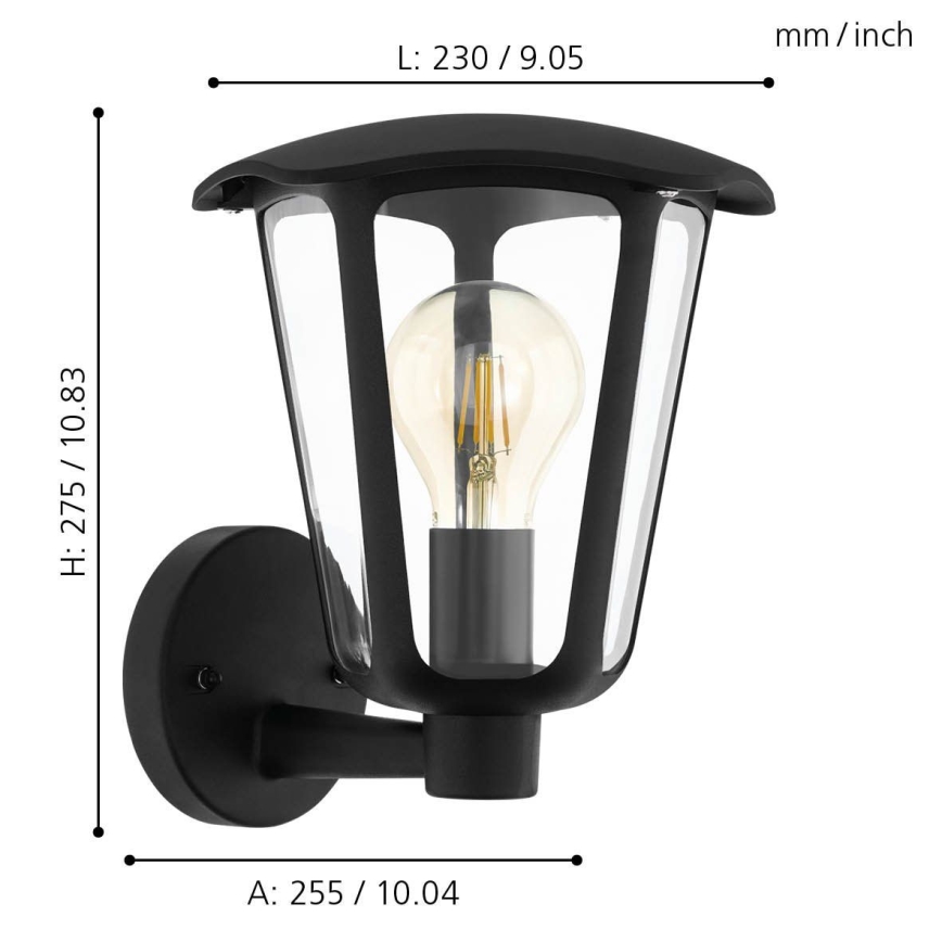 Eglo 98119 - Екстериорна Стенна лампа MONREALE 1xE27/60W/230V черна IP44