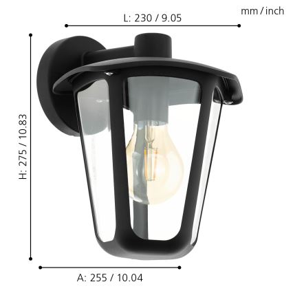 Eglo - Екстериорна Стенна лампа 1xE27/60W/230V черна IP44