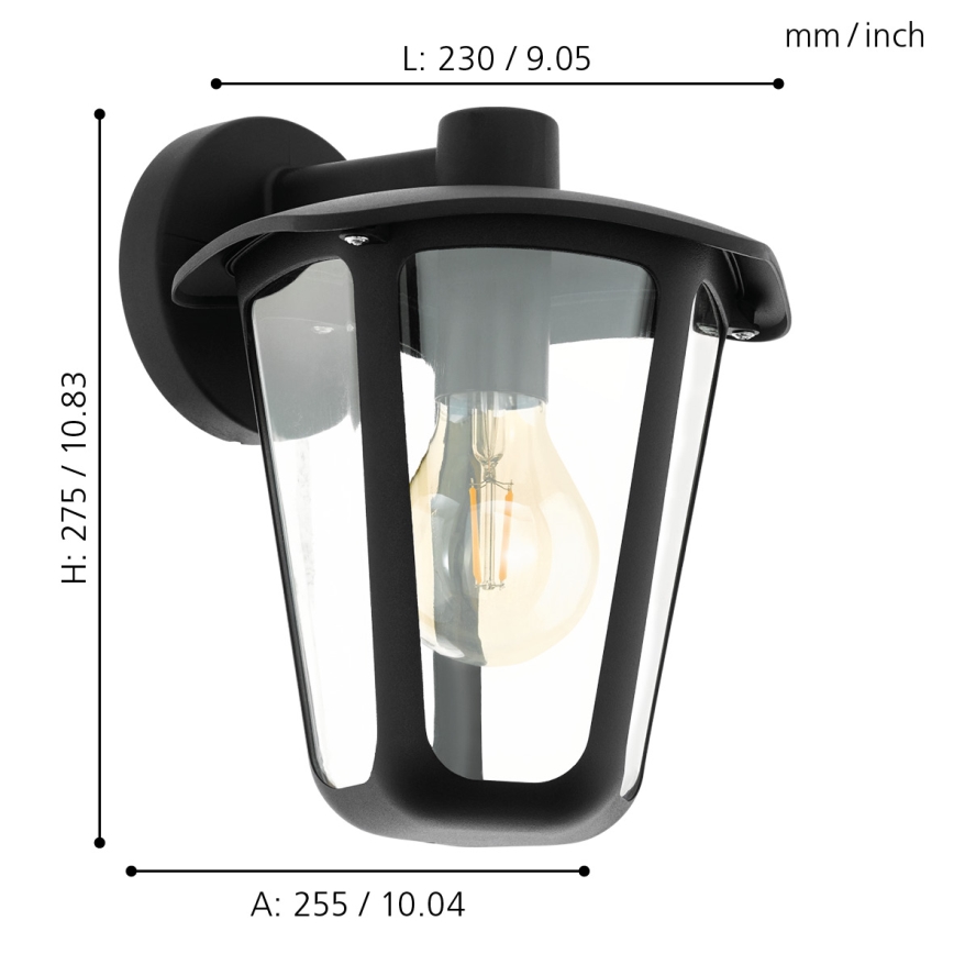 Eglo - Екстериорна Стенна лампа 1xE27/60W/230V черна IP44