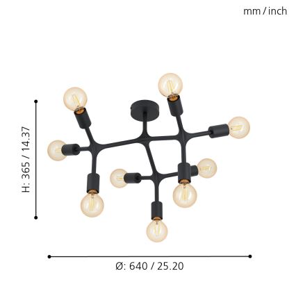 Eglo - Прикрепен полилей 9xE27/60W/230V