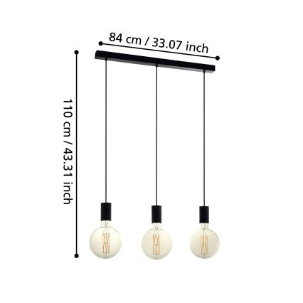 Eglo - Полилей на въже 3xE27/40W/230V