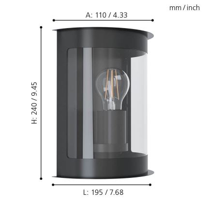 Eglo - Външна стенна лампа 1xE27/28W/230V IP44