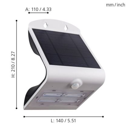 Eglo - Соларна лампа със сензор LED/3,2W/3,7V 2000 mAh IP54