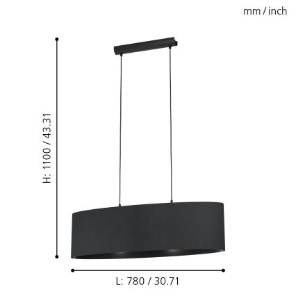 Eglo - Полилей на въже 2xE27/40W/230V