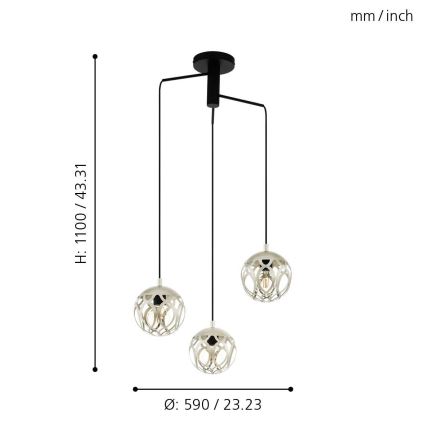 Eglo - Полилей на въже 3xE27/60W/230V