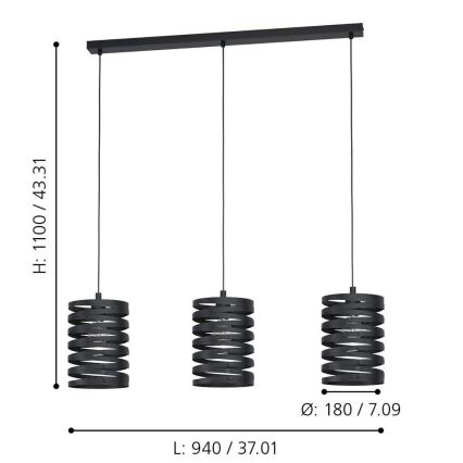Eglo - Полилей на въже 3xE27/40W/230V