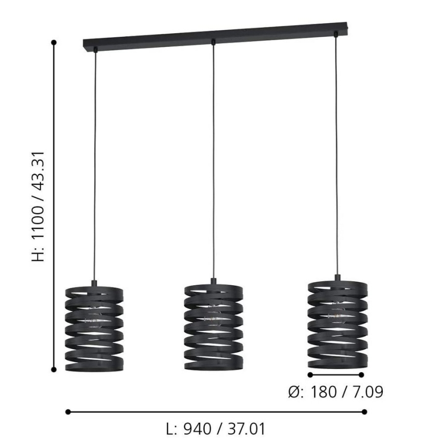 Eglo - Полилей на въже 3xE27/40W/230V