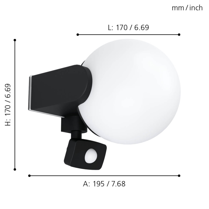 Eglo - Екстериорен аплик със сензор 1xE27/15W/230V IP44