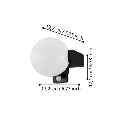 Eglo 99573 - Външно стенно осветително тяло със сензор RUBIO 1xE27/15W/230V IP44