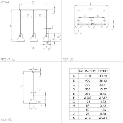 Eglo - Висящ полилей 3xE27/40W/230V черен