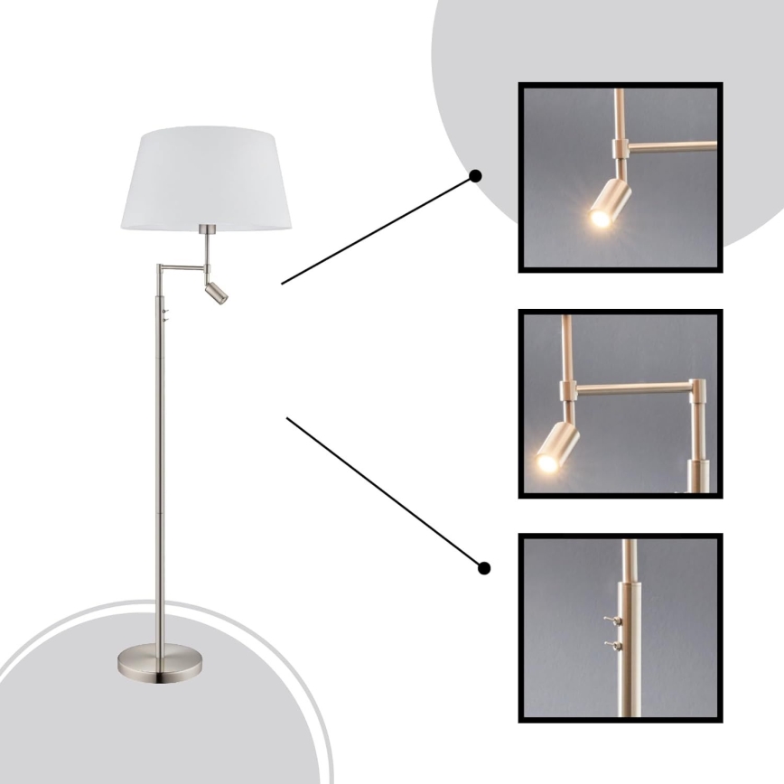 Eglo/Edi Light - LED стояща лампа SANTANDER 1xE27/11W/230V + LED/2,3W матов хром