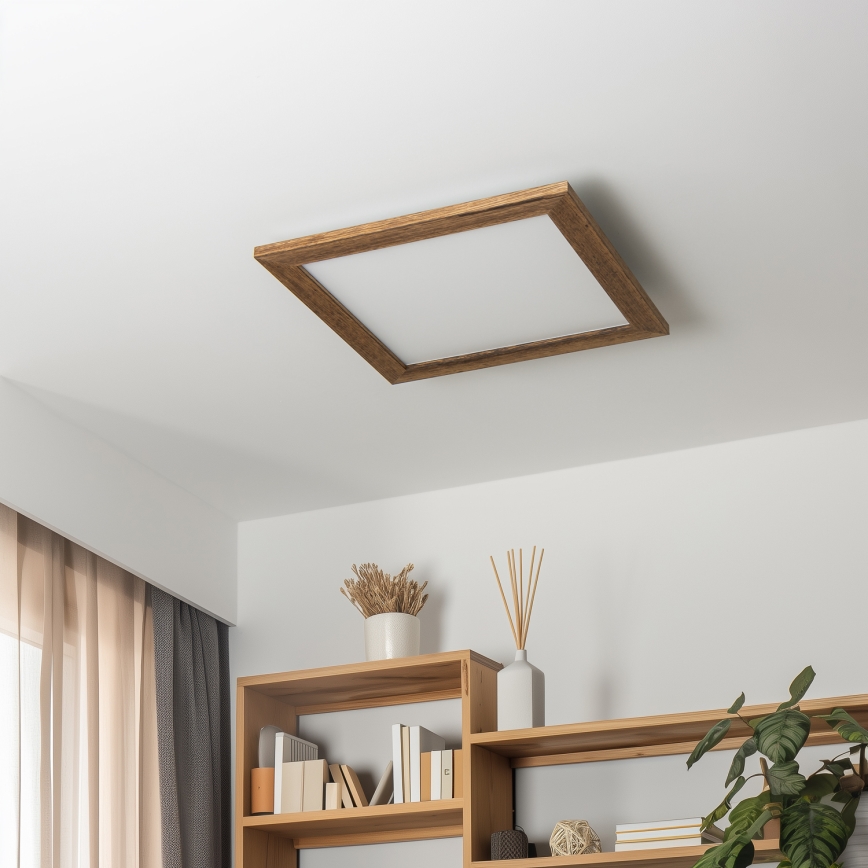 Eglo - LED Димируем панел за повърхностен монтаж POZZALLO WOOD LED/21W/230V 2700-6500K 49,5x49,5 см кафяв + дистанционно управление