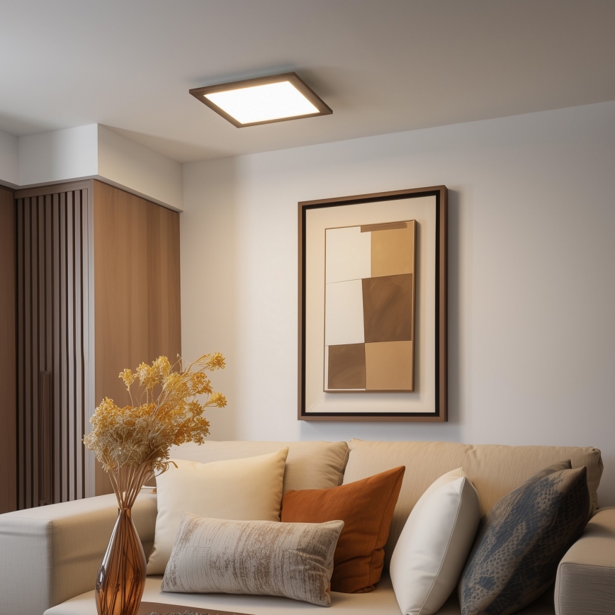 Eglo - LED Димируем панел за повърхностен монтаж POZZALLO WOOD LED/21W/230V 2700-6500K 49,5x49,5 см кафяв + дистанционно управление