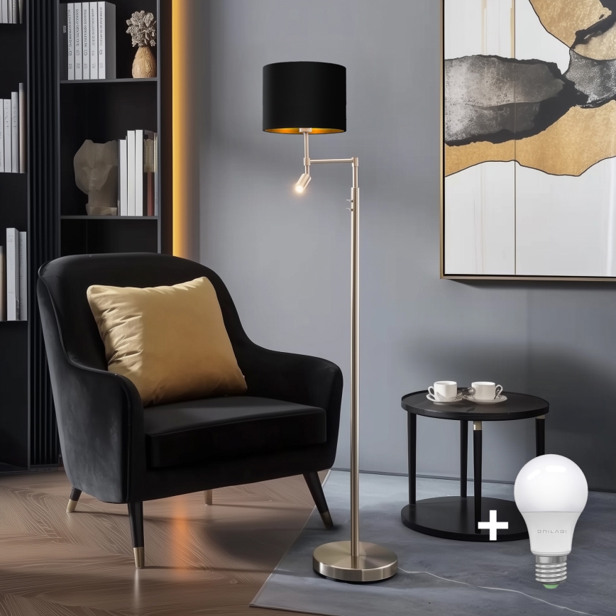 Eglo - LED Лампион TUNJA 1xE27/60W/230V + LED/2,1W Ø 30 см матов хром/черен