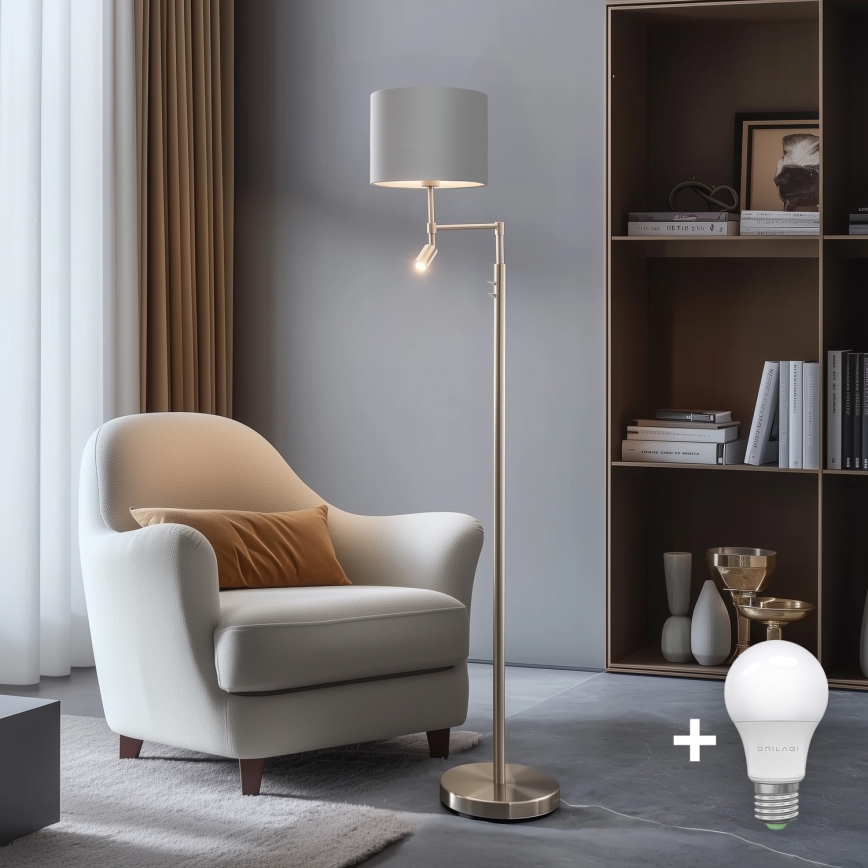 Eglo - LED Лампион TUNJA 1xE27/60W/230V + LED/2,1W Ø 30 см матов хром/сив