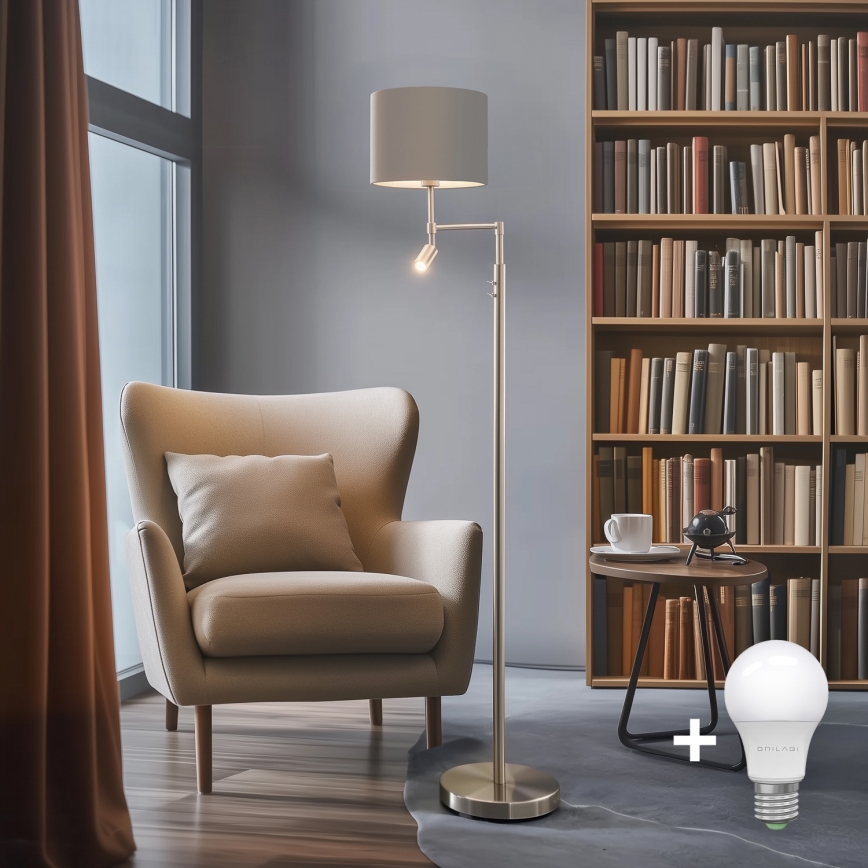 Eglo - LED Лампион TUNJA 1xE27/60W/230V + LED/2,1W Ø 30 см матов хром/таупе