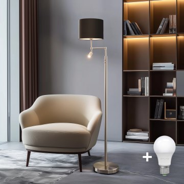 Eglo - LED Лампион TUNJA 1xE27/60W/230V + LED/2,1W Ø 30 см матов хром/кафяв