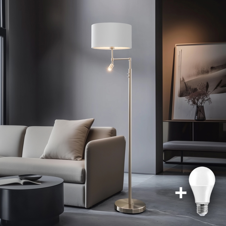Eglo - LED Лампион TUNJA 1xE27/60W/230V + LED/2,1W Ø 38 см матов хром/бял