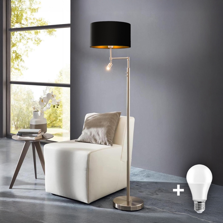 Eglo - LED Лампион TUNJA 1xE27/60W/230V + LED/2,1W Ø 38 см матов хром/черен