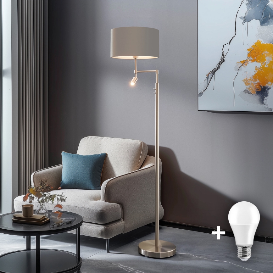 Eglo - LED Лампион TUNJA 1xE27/60W/230V + LED/2,1W Ø 38 см матов хром/таупе