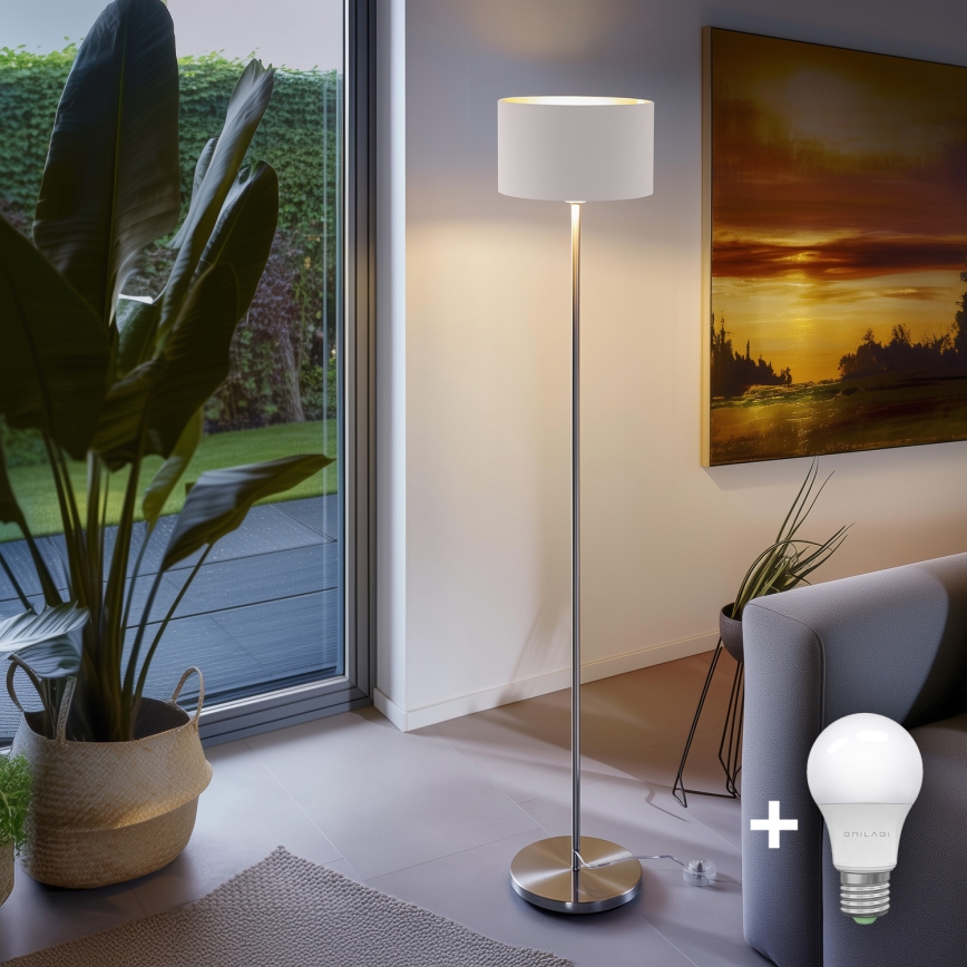 Eglo - LED  Лампион TUNJA 1xE27/60W/230V матов хром/бял