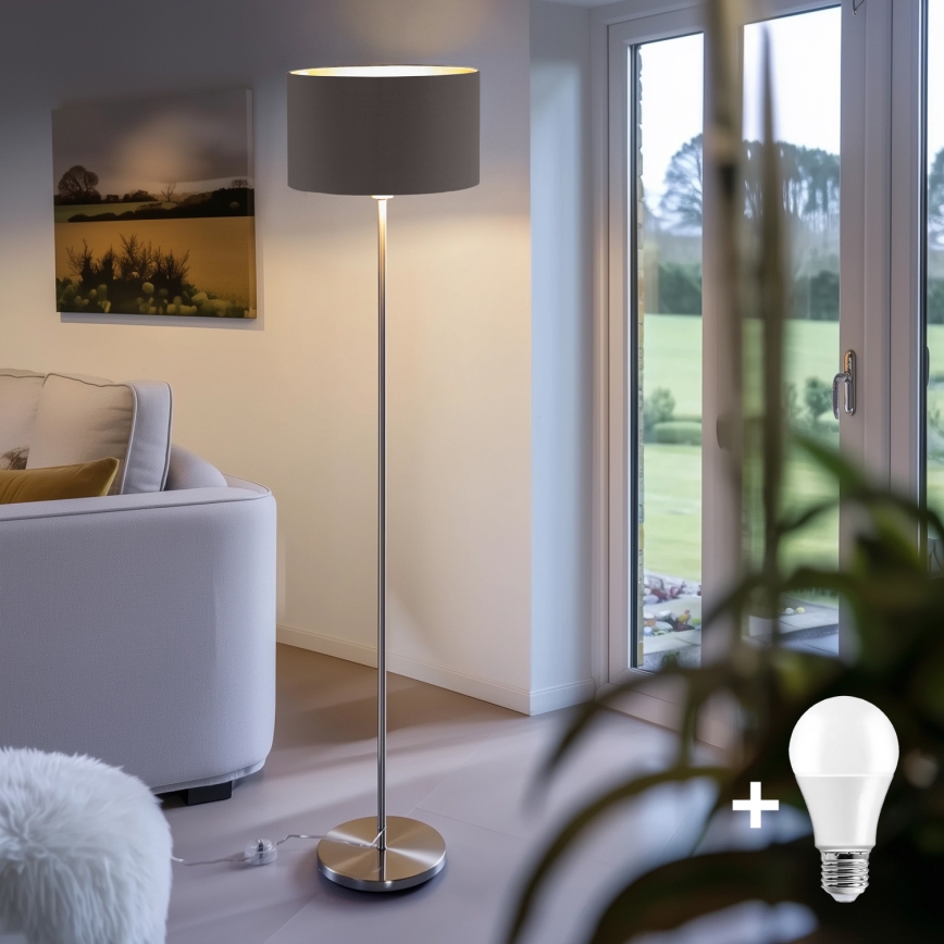 Eglo - LED  Лампион TUNJA 1xE27/60W/230V матов хром/кафяв