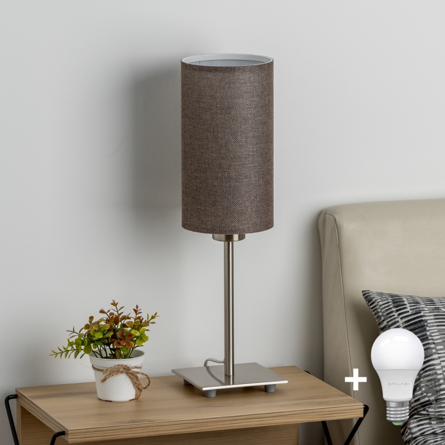 Eglo - LED Настолна лампа TUNJA 1xE27/60W/230V 26,5 см матов хром/кафяв