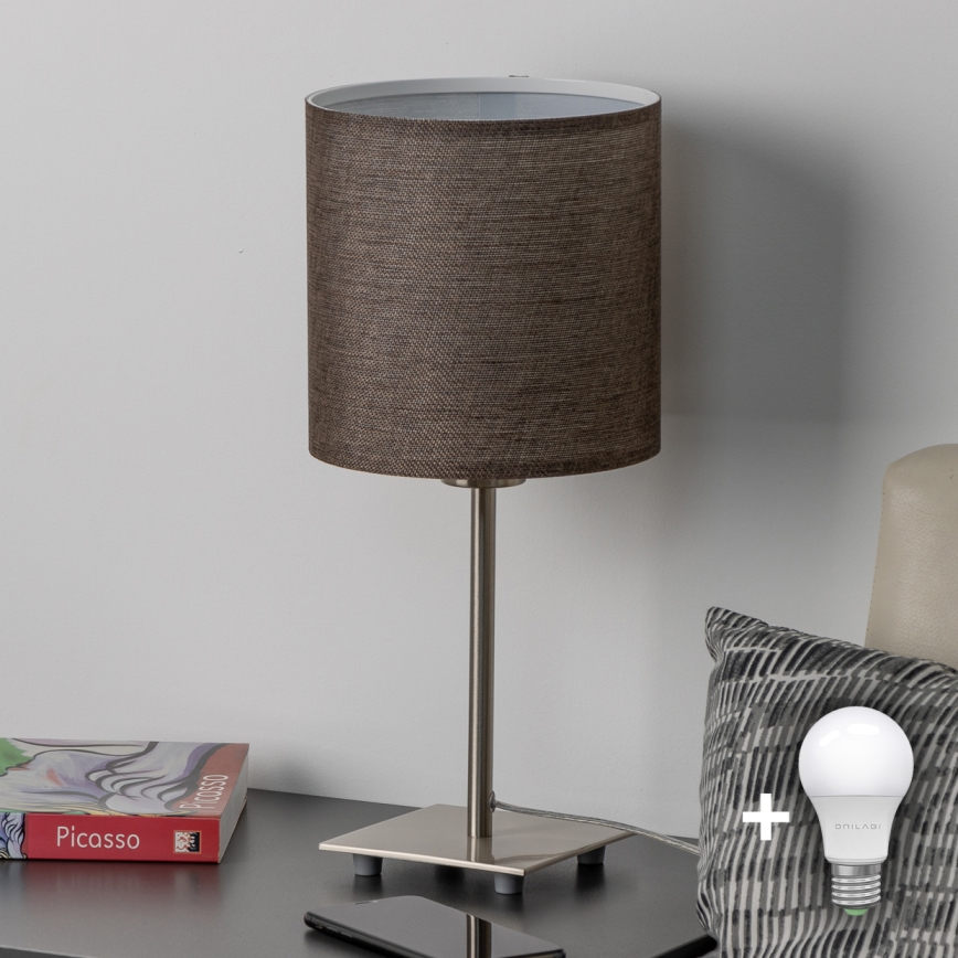 Eglo - LED Настолна лампа TUNJA 1xE27/60W/230V 26,5 см матов хром/кафяв