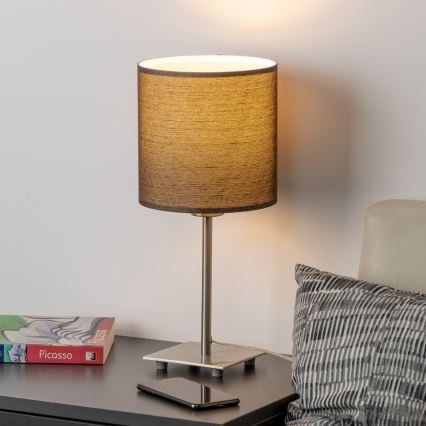 Eglo - LED Настолна лампа TUNJA 1xE27/60W/230V 26,5 см матов хром/кафяв
