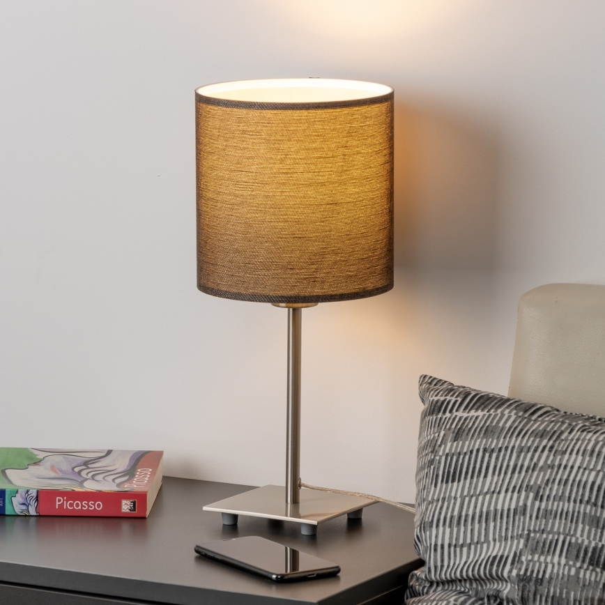 Eglo - LED Настолна лампа TUNJA 1xE27/60W/230V 26,5 см матов хром/кафяв