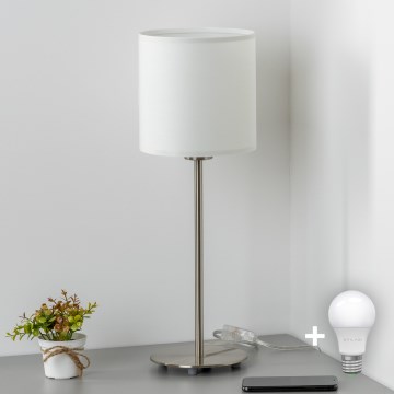 Eglo - LED  Настолна лампа TUNJA 1xE27/60W/230V 38,5 см матов хром/бял