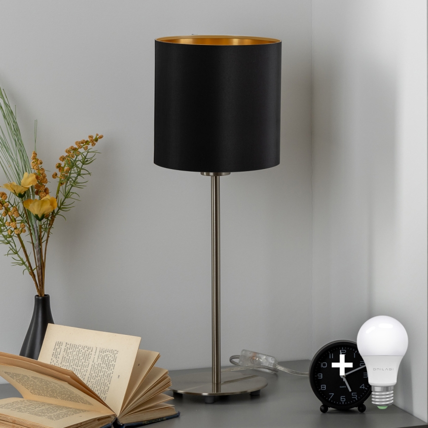 Eglo - LED Настолна лампа TUNJA 1xE27/60W/230V 38,5 см матов хром/черен
