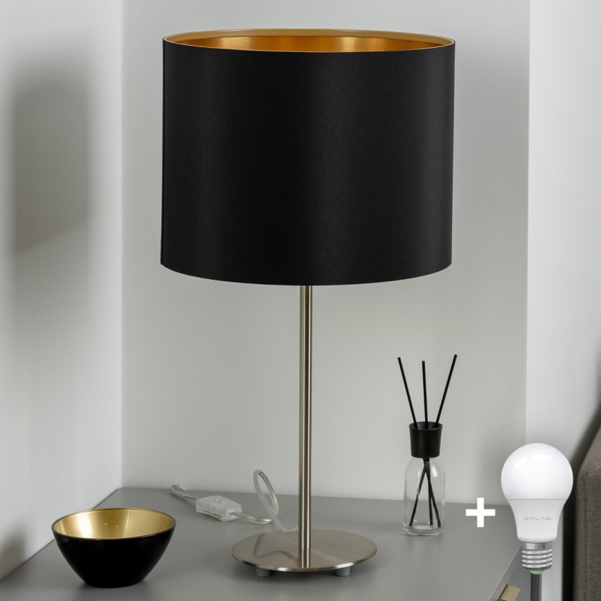 Eglo - LED  Настолна лампа TUNJA 1xE27/60W/230V 38,5 см матов хром/черен