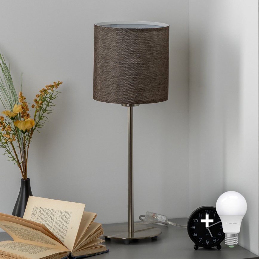 Eglo - LED  Настолна лампа TUNJA 1xE27/60W/230V 38,5 см матов хром/кафяв